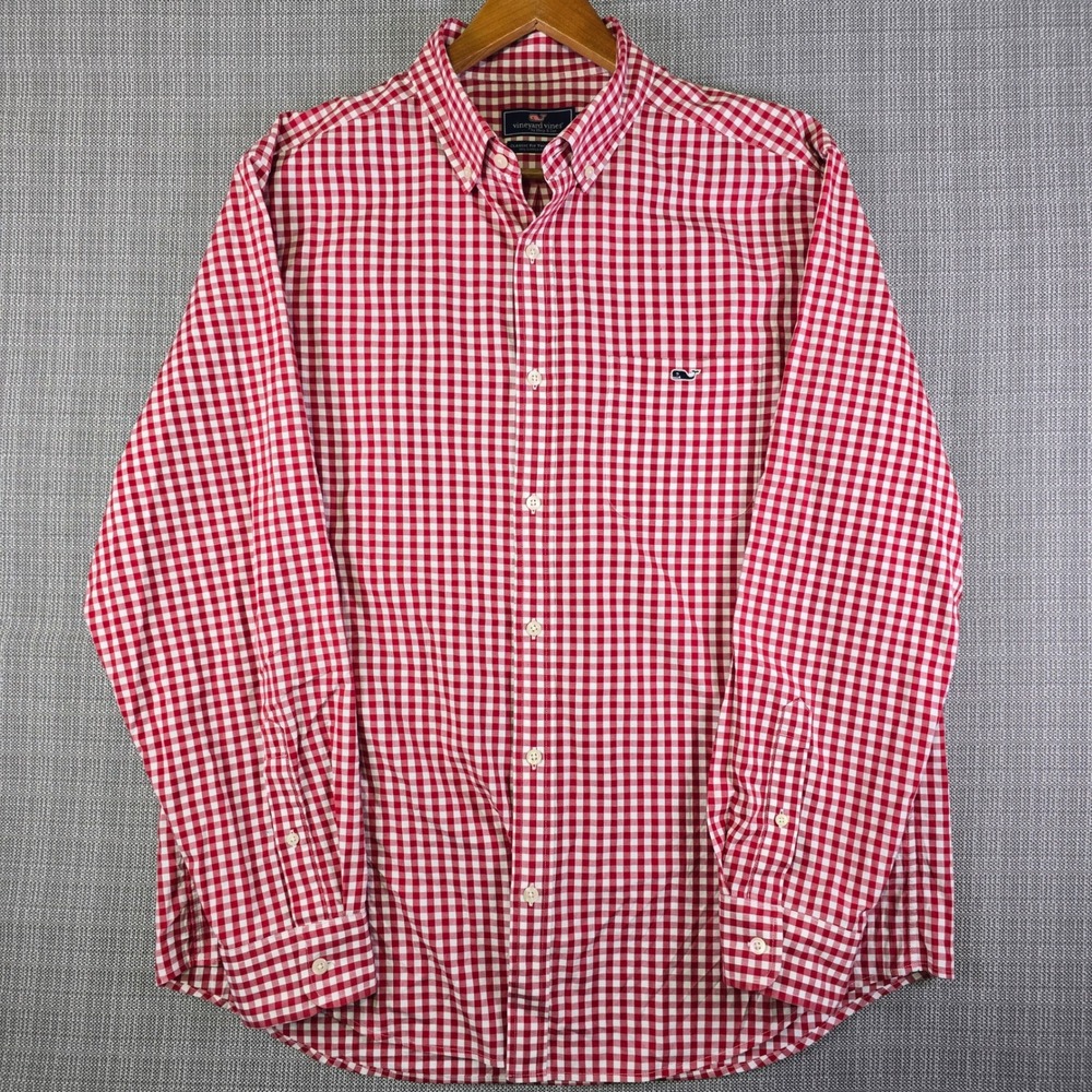 Vineyard Vines Tucker Shirt L Red White Gingham Classic Fit Preppy Casual 1W3569 - Picture 2 of 16
